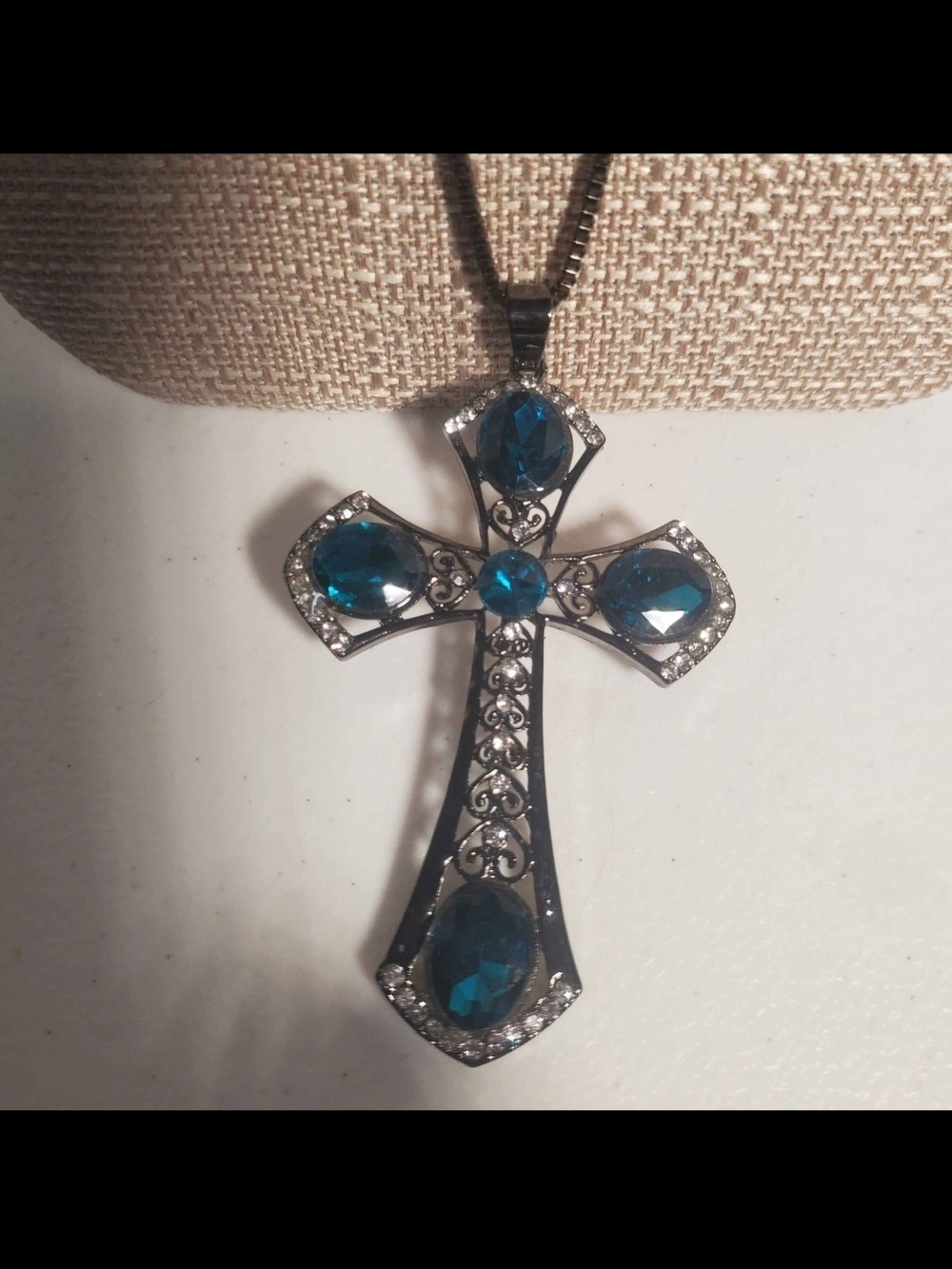 Dark Teal Crystal Cross Pendant Necklace - Women's Jewelry